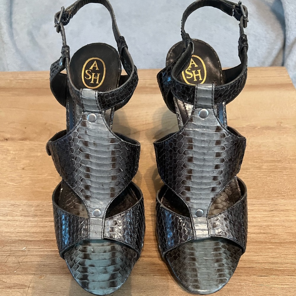 Ash snakeskin heeled sandals, size 8 (38 1/2) great used condition